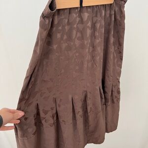 Vintage Brown Silky Skirt with Floral Pattern
